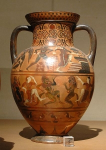 Etruscan amphora, Vulci, Italy, 540-530 BC - source Louvre Museum via Wikipedia